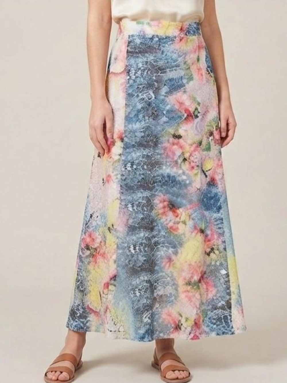 Ashley Stewart Pastel Watercolor Maxi Skirt - Blue, Pink, Yellow